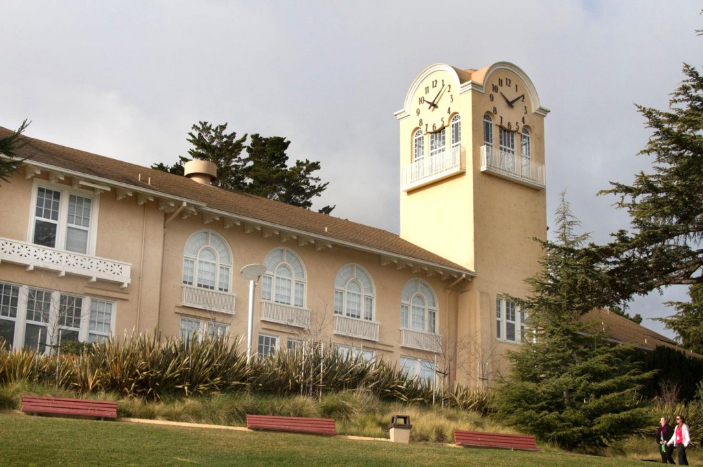 Skeletal marker silhouette clock tower clocks restoration by Lumichron. Renovation of the tower clocks at Tamalpais High School in Mill Valley, California. Set of 3, skeletal clocks, each 8' diameter.