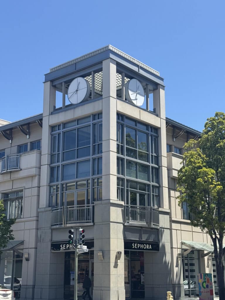 Tower Clock in retail building Palo Alto California