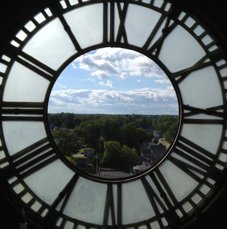 A view from inside the Clock Tower at Oconto County Courthouse, during the restoration of the clocks and bells.