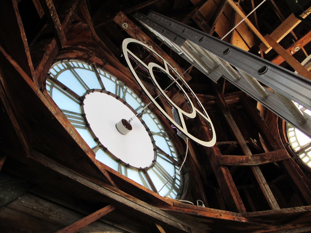 Courthouse clock restoration 4-way clock motor movement, illuminated, automatic, GPS, bell-striker, Oconto WI by Lumichron
