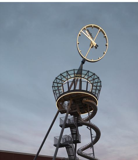 Carsten Holler 100' tall Slide with Clock Mounted above