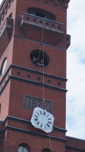 This 60-inch custom clock face with analog clock control cannot be fitted up the narrow spiral staircase of the monument tower. LUMICHRON engineered a way to deliver and install them from the outside.