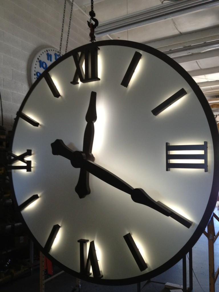 Skeletal Silhouette Marker clock with dial halo illuminated 84-inch automatic GPS by Lumichron