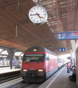 Swiss Railway Clock on the platform of the Burgdorf station in Switzerland