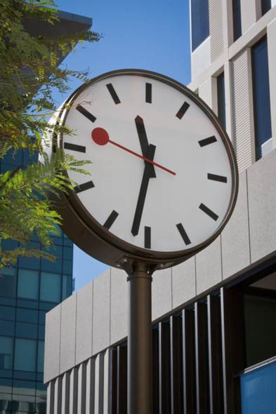UCSF, Saunders exterior outdoor clock with custom clock dial, custom clock face