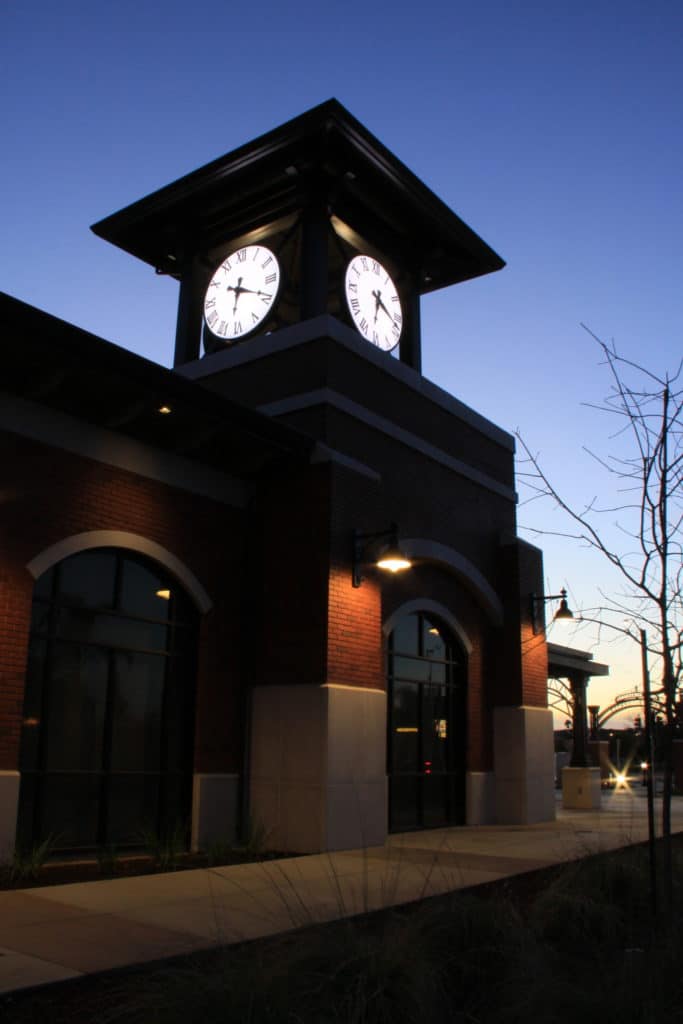 Manteca Transit Station with a Set of 4 illuminated LUMICHRON Tower Clocks, Manteca, California