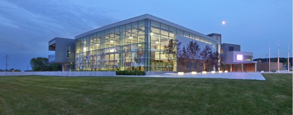 108-inch diameter Marker Silhouette Skeletal Tower Clocks at Western Illinois University Quad City Campus by Lumichron