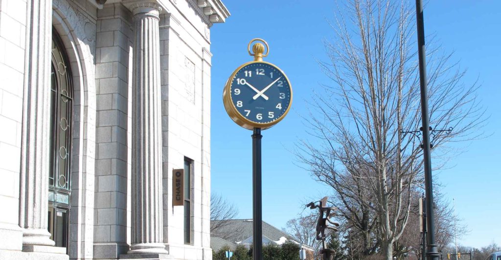 Gold Post Street Pole Bank Streetscape clock with Custom pocket watch winder crown illuminated GPS Automatic by Lumichron