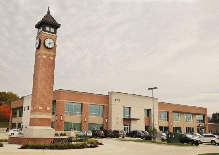 The Fountains Cedar Rapids Iowa Clock tower with Chimes by Lumichron