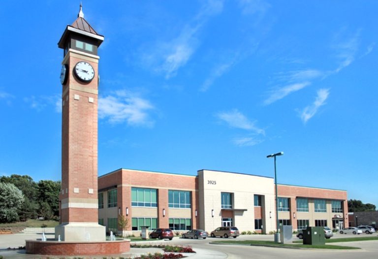The Fountains Cedar Rapids Iowa Clock tower with Chimes by Lumichron