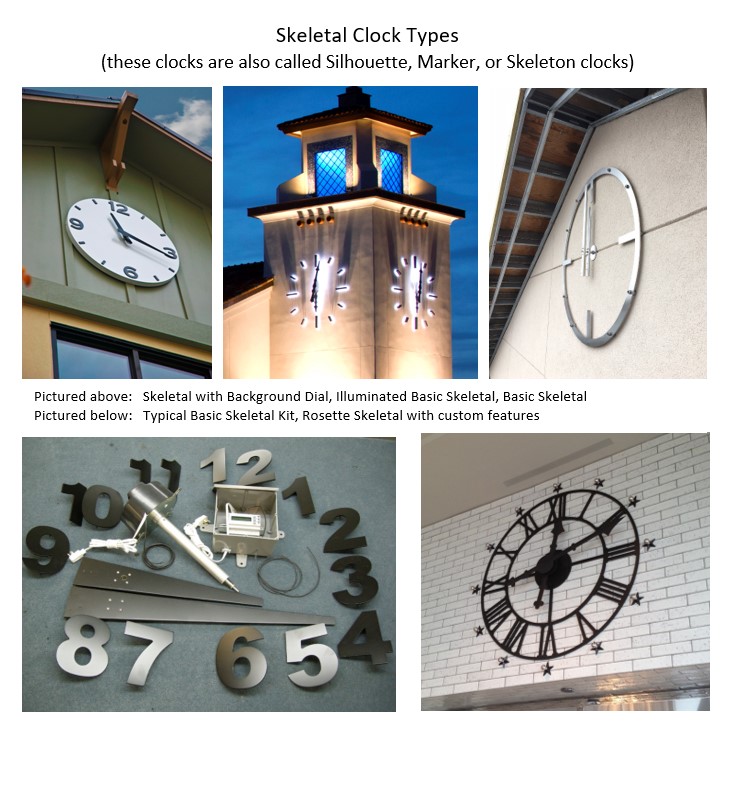 photos of different types of skeletal clocks made by Lumichron