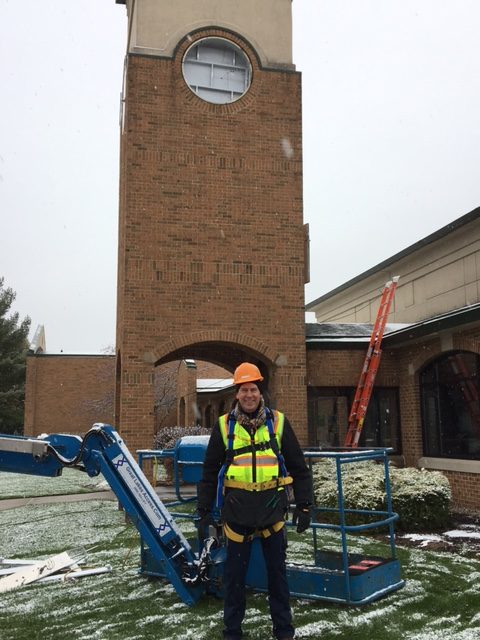 City of Hudsonville Clock tower, during restoration of 3 clock faces