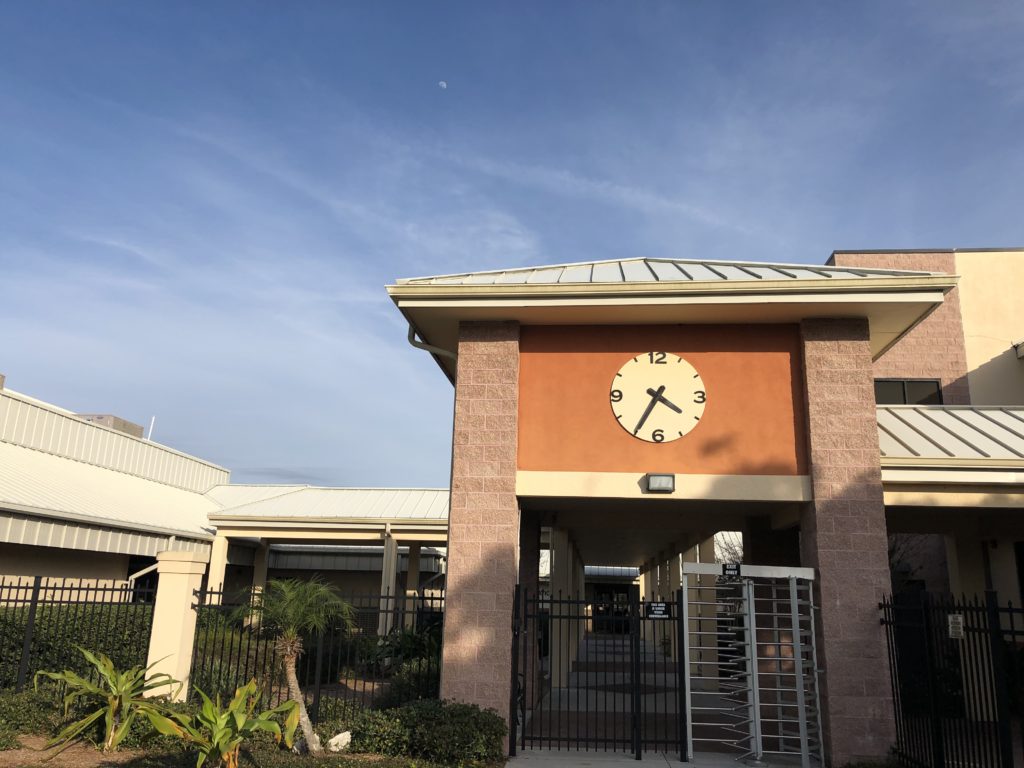 The entrance to the GT Bray Recreation Center in Bradenton Florida features a Lumichron Commercial Clock