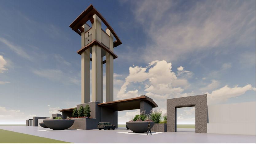 Artist rendering of the Aurora Highlands Tower Clock. Design by EV Studio, and built by Lumichron Clock Company
