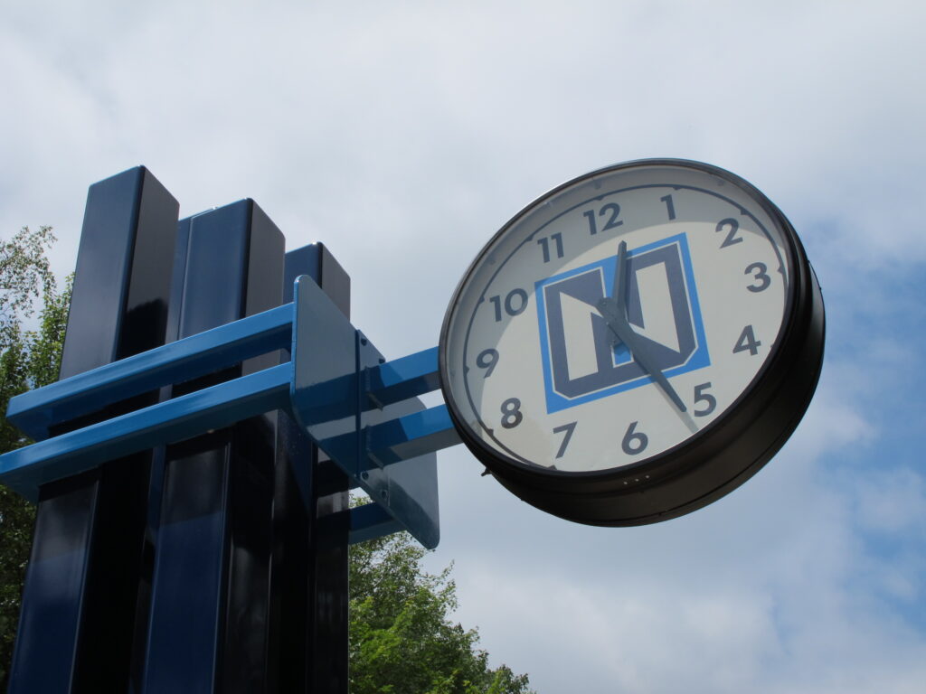 Northwood-University-36-inch-double-face-bracket-clock-on-post