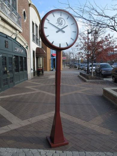 Lumichron street clock, illuminated  outdoor post clock, Lumichron 2-sided post clock, Lumichron clock design for a custom street clock 