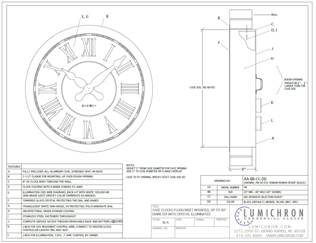 Inset Flush-Mount Canister Clock Drawing, Canister Clock Drawing, Case Clock Drawing, Inset Flush-Mount Case Clock Drawing