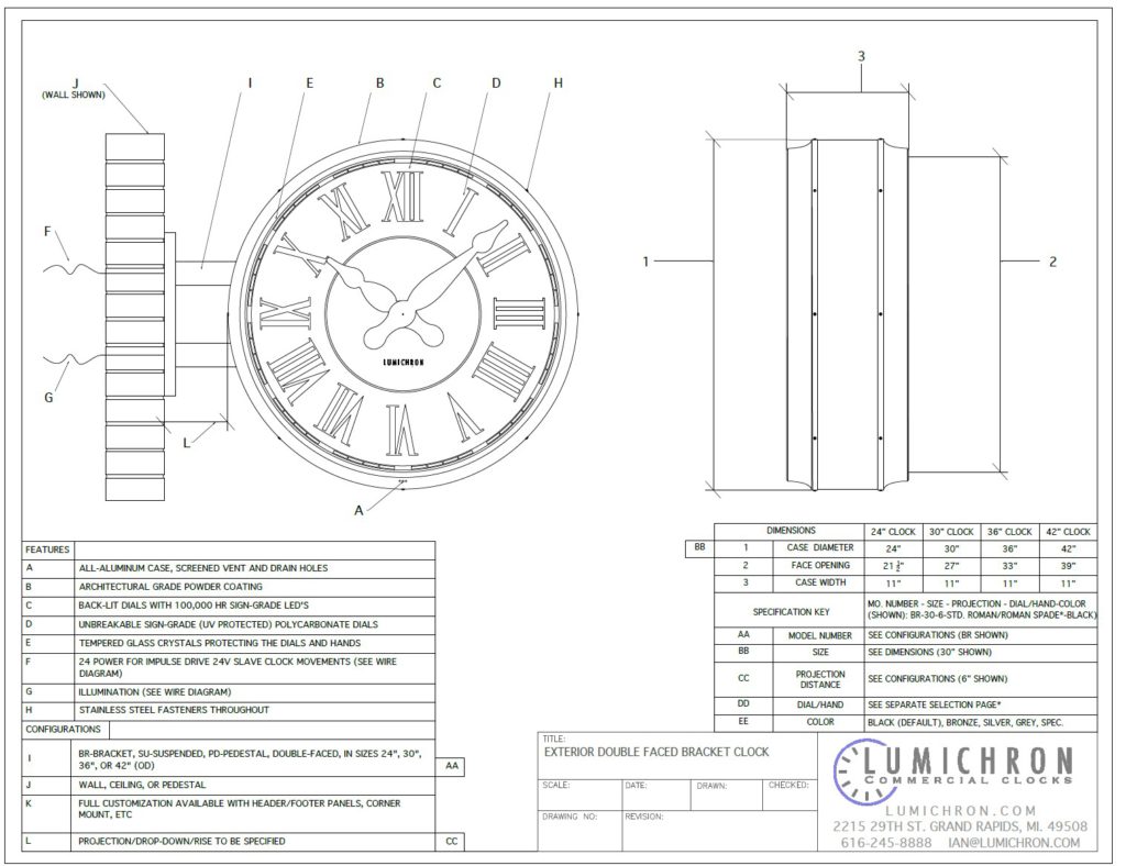 CAD drawing, drawing, Bracket Clock, exterior double-faced bracket clock