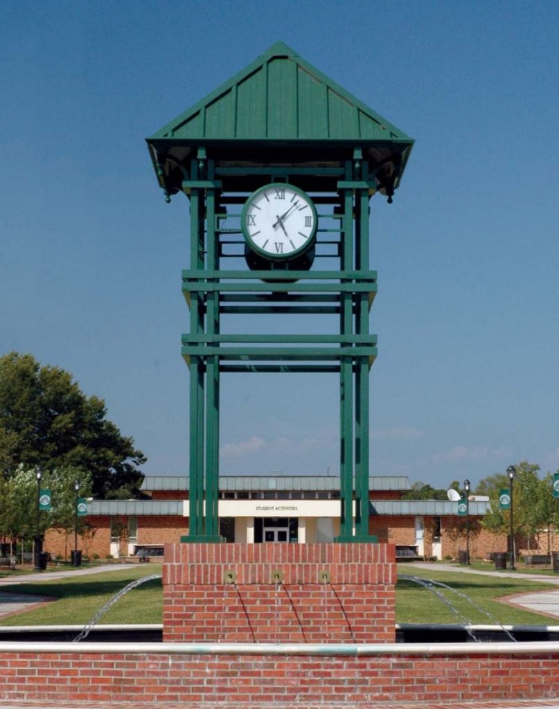 Gainesville State College, Oakwood, Georgia, Icon Shelter Tower with Lumichron ClockCanister clock tower 30-inch illuminated fully automatic with GPS