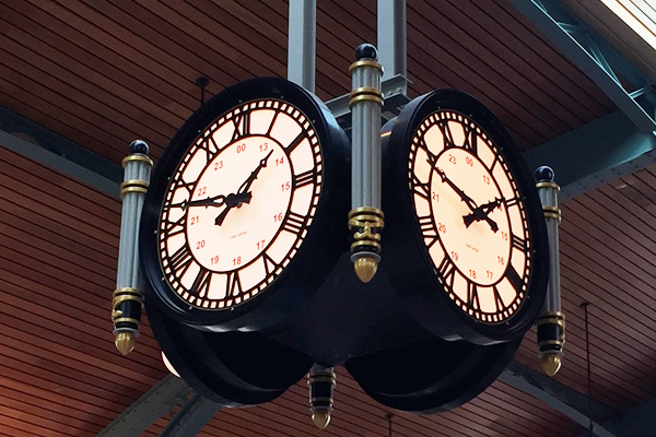 Custom illuminated Station Clocks by Lumichron